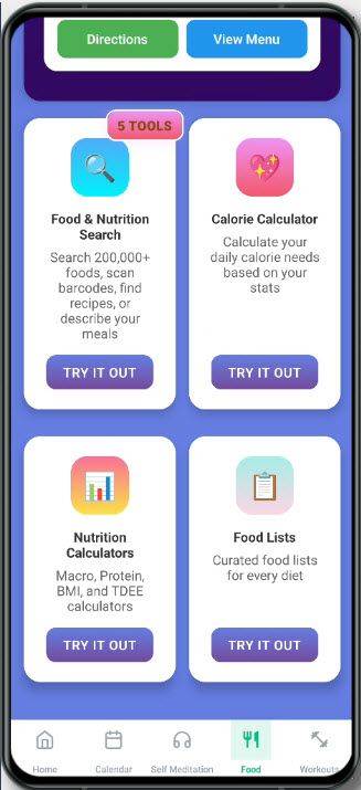 Food tools screen