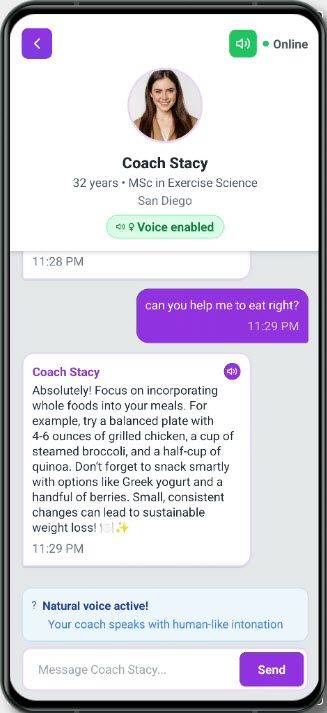 Coach Stacy conversation screen