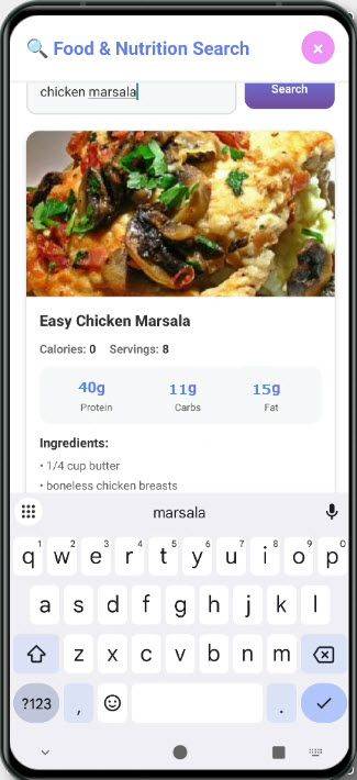 Recipe nutrition search result