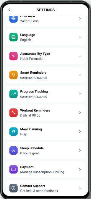 Accountability settings screen