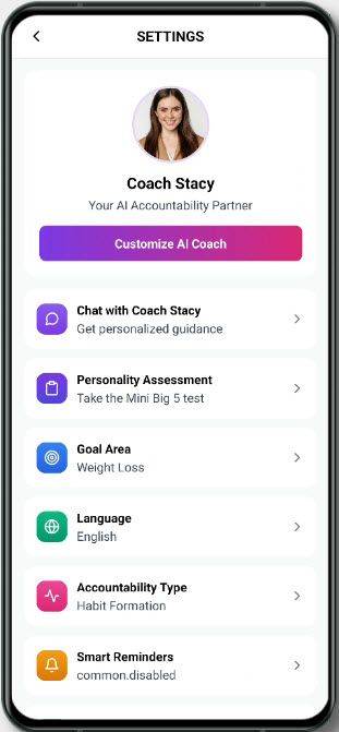 Coach profile settings screen