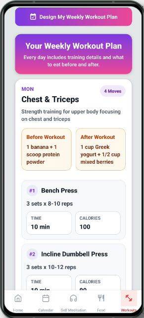 Weekly workout plan screen